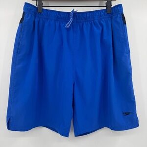 Speedo Shorts Men XL Blue Hybrid Active Beach Elastic Drawstring Lined Pockets